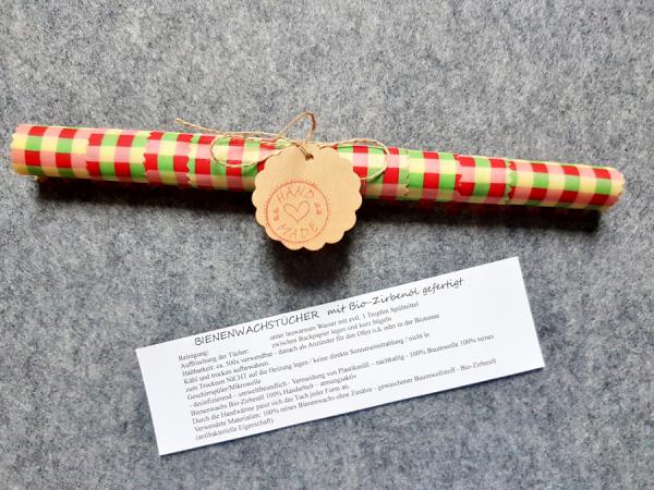 Bienenwachstuch-rot gruen karo 4er-Set gerollt